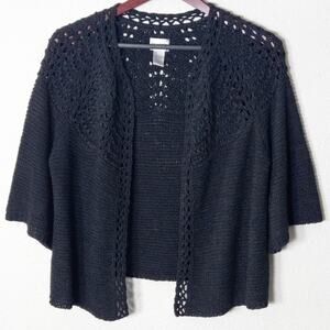 Chico's Open Knit Crochet Cardigan Black Size 1 (M/L) Boho Classic Minimalist